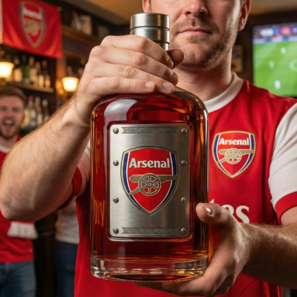 1 (1) Arsenal FC ihletésű whiskykarafa – luxus kristály italos palack, kézzel készített, ideális whiskyhez, bourbonhöz, konyakhoz vagy skót whiskyhez