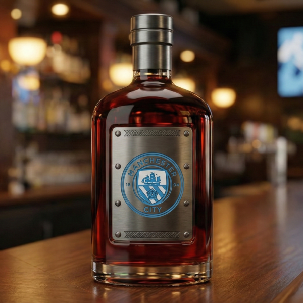 1 (2) Manchester City whiskykarafa – luxus kristály italos palack, kézzel készített karafa Manchester City logóval, ideális whiskyhez, bourbonhoz, konyakhoz vagy skót whiskyhez