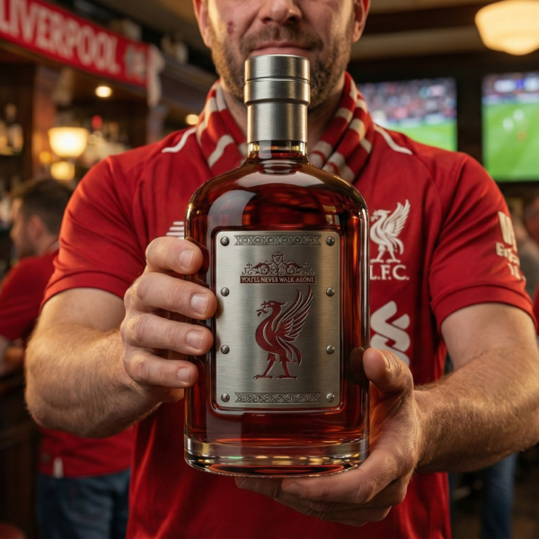1 (2) Liverpool FC whiskykarafa – luxus kristály italos palack, kézzel készített karafa Liverpool FC logóval, ideális whiskyhez, bourbonhoz, konyakhoz vagy skót whiskyhez