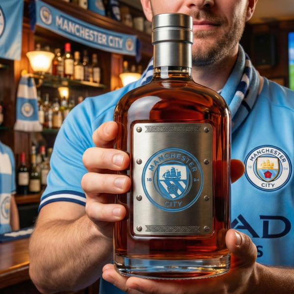 1 (3) Manchester City whiskykarafa – luxus kristály italos palack, kézzel készített karafa Manchester City logóval, ideális whiskyhez, bourbonhoz, konyakhoz vagy skót whiskyhez