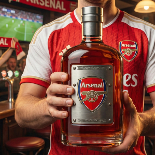 1 (3) Arsenal FC ihletésű whiskykarafa – luxus kristály italos palack, kézzel készített, ideális whiskyhez, bourbonhöz, konyakhoz vagy skót whiskyhez
