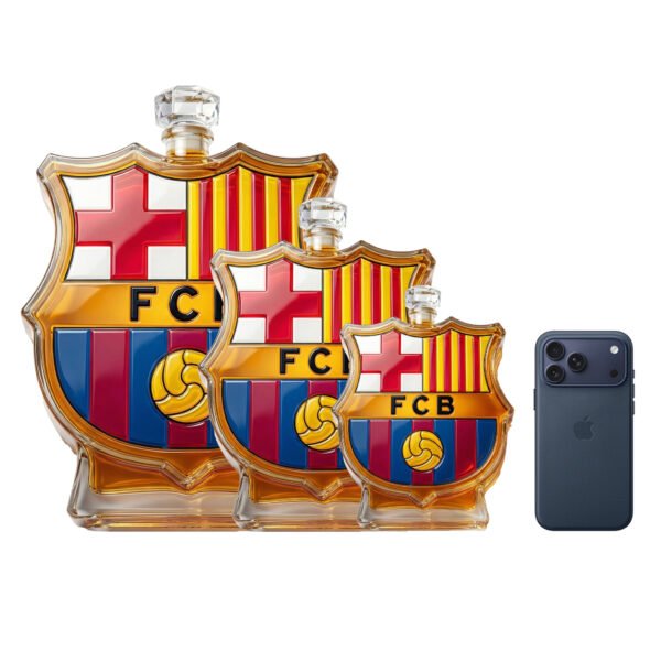 1 FC Barcelona ihletésű whiskykarafa – luxus kristály italos palack, kézzel készített, ideális whiskyhez, bourbonhöz, konyakhoz vagy skót whiskyhez