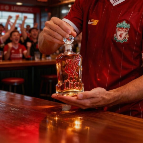 3 Liverpool FC ihletésű whiskykarafa – luxus kristály italos palack, kézzel készített, ideális whiskyhez, bourbonhöz, konyakhoz vagy skót whiskyhez