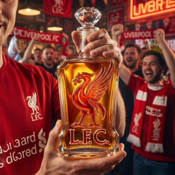 4 Liverpool FC ihletésű whiskykarafa – luxus kristály italos palack, kézzel készített, ideális whiskyhez, bourbonhöz, konyakhoz vagy skót whiskyhez