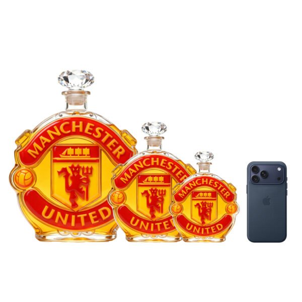 4 Manchester United ihletésű whiskykarafa – luxus kristály italos palack, kézzel készített, ideális whiskyhez, bourbonhöz, konyakhoz vagy skót whiskyhez