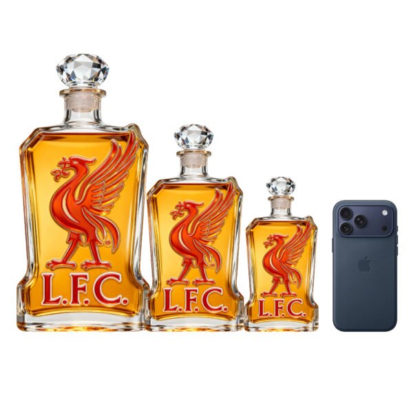 5 Liverpool FC ihletésű whiskykarafa – luxus kristály italos palack, kézzel készített, ideális whiskyhez, bourbonhöz, konyakhoz vagy skót whiskyhez